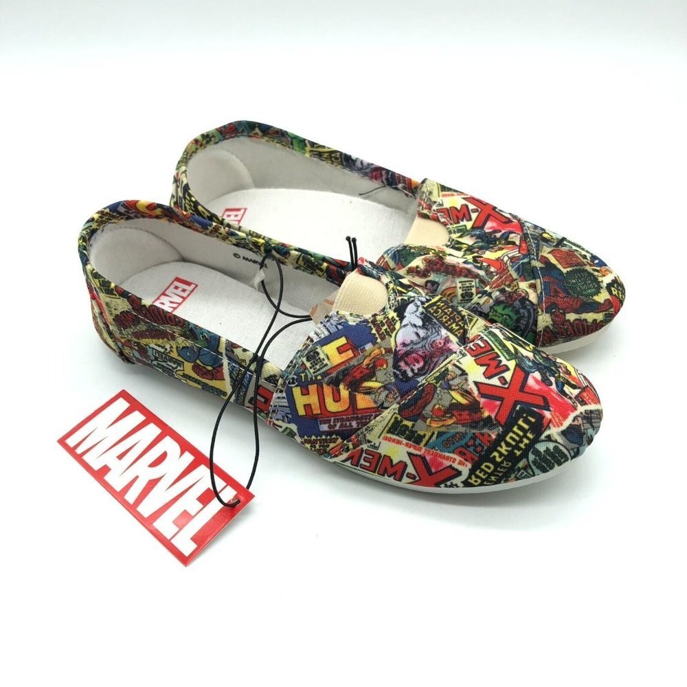 Marvel Womens Espadrille Slip On Sneakers Canvas Comic Book Print US Size S/6